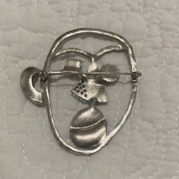 Unique Vintage Geometric Modernist Silver Tone Abstract Face Brooch Pin